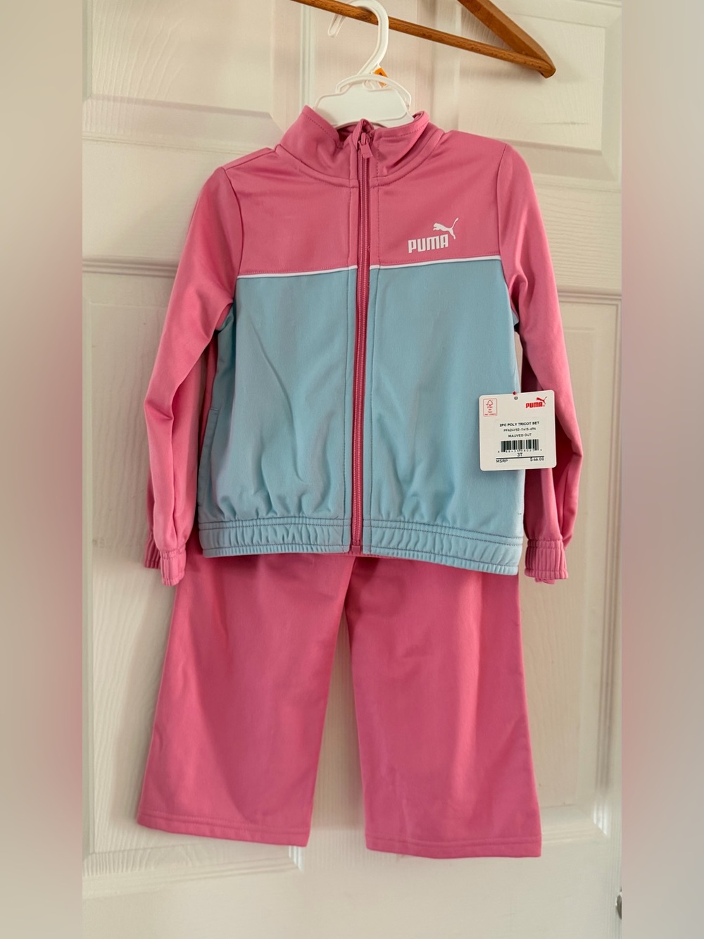 Puma Girls Pink and Light Blue Zip-Front Pajama Set